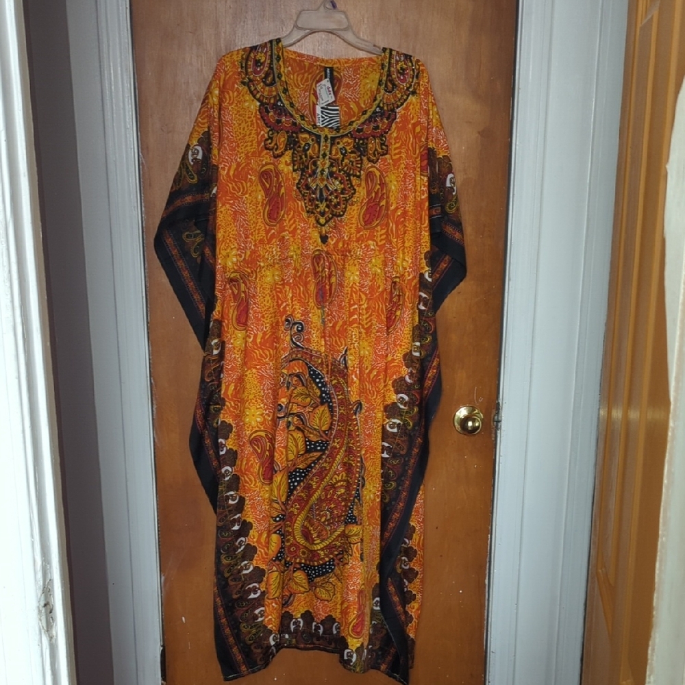 Vibrant Orange and Black Maxi Dress